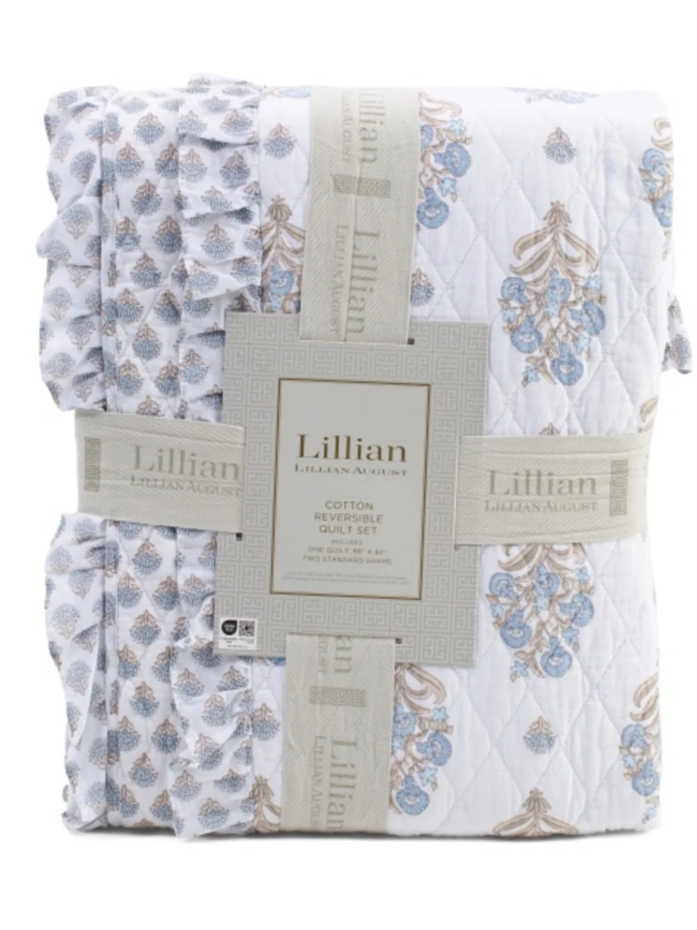 LILLIAN BY LILLIAN AUGUST Reversible Cotton Quilt Set in White and Light Blue